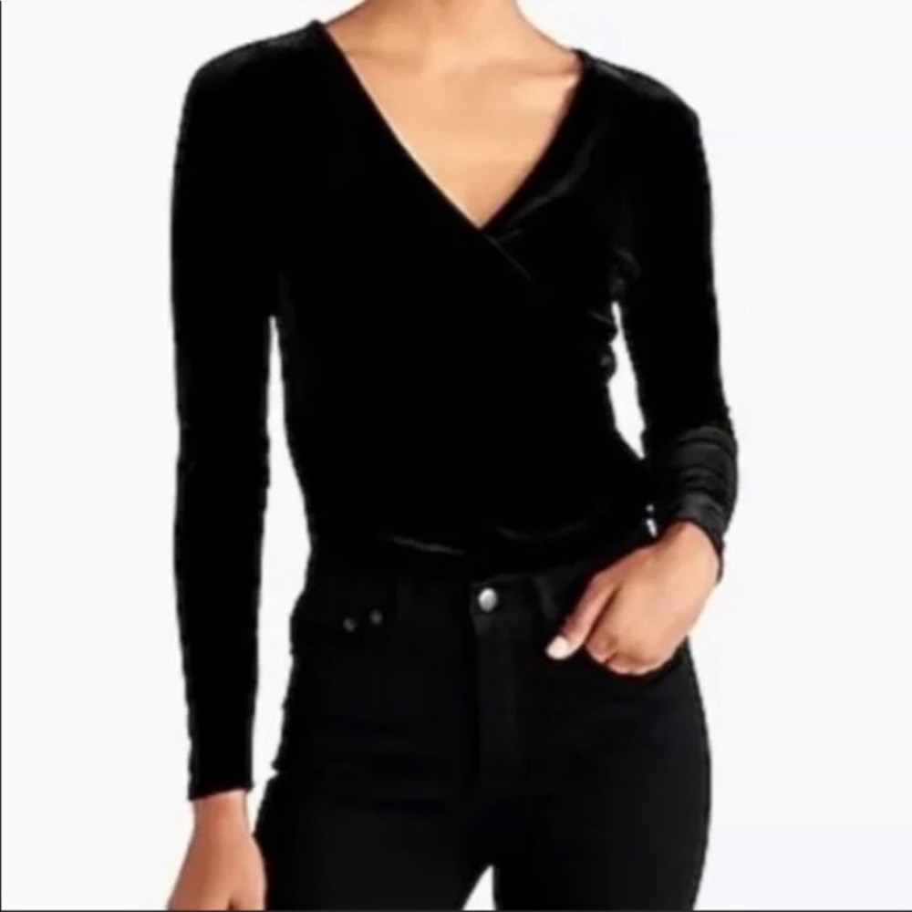 J.Crew Velvet Faux Wrap Long Sleeve Top Black Small